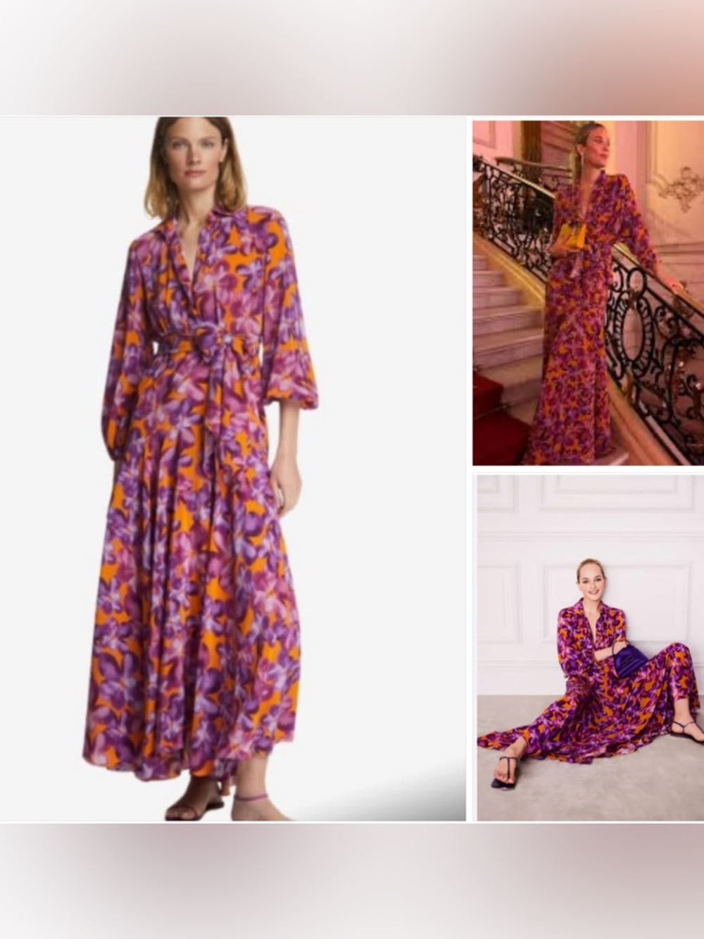 New with tags Carolina Herrera dresPurple & Orange Floral Long Sleeve Maxi Dress
